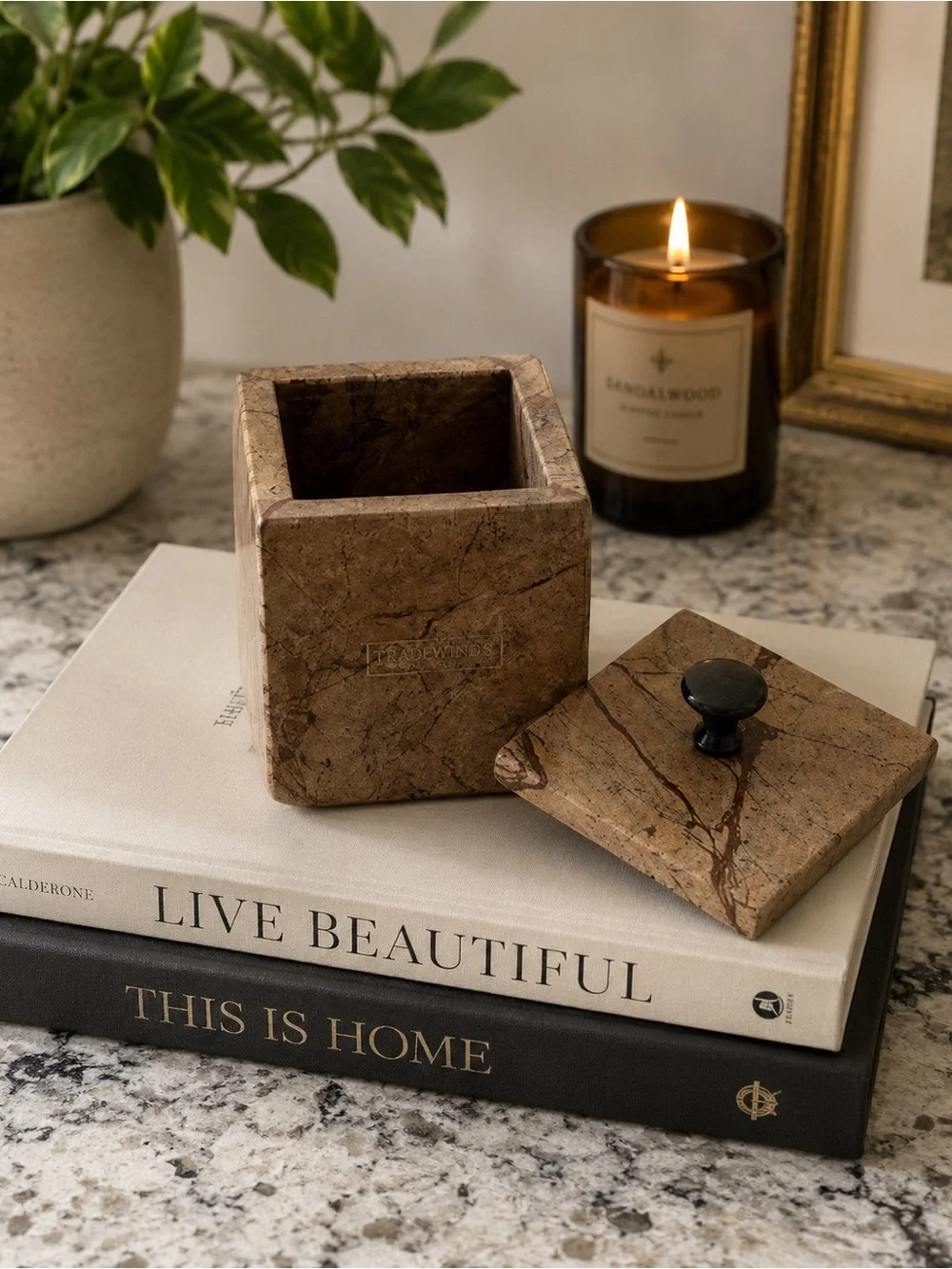 Brown Marble Decorative Box with Lid Tradewinds
